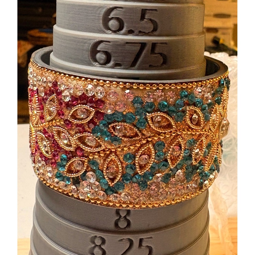 Pakistani Bangle Bracelet Women 6.75 Gold Multi Color Good Rhinestone Filigree